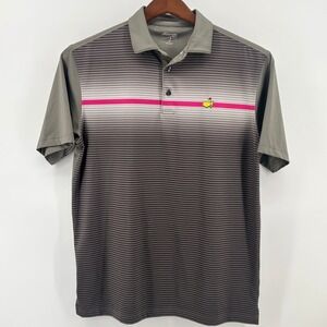 Masters Tech Mens Golf Polo Shirt Grey Pink Striped Performance MT1755-03 Medium